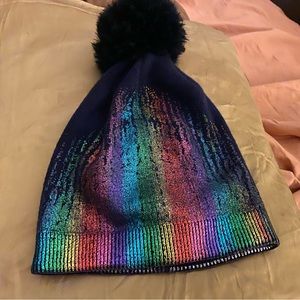 Adrienne Landau, weird metalic winter hat